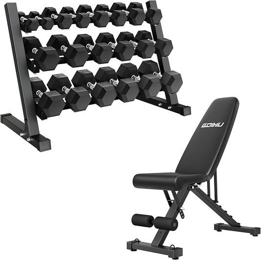 Dumbbell Sets with Rack, Rubber Hex Dumbbells, 450/550LBS, Hand Weights with Chrome Handle for Strength Training