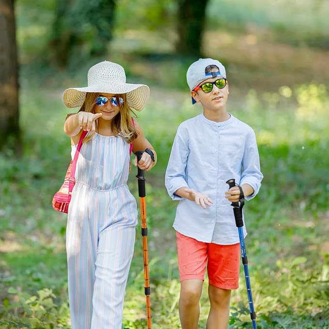 2 Pack Hiking Poles for Junior, Nordic Walking Trekking Pole Hiking Sticks Lightweight Collapsible & Shock-Absorbent Aluminum with Quick Adjustable Locks for Youth & Women