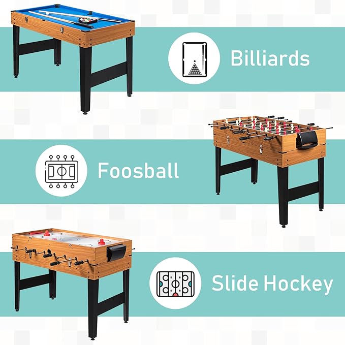 ARLIME 3 in 1 Multi Game Table, 48'' Foosball Desk w/Billiards, Soccer, Slide Hockey, Wood Foosball Table for Adults, Game Room, Parties
