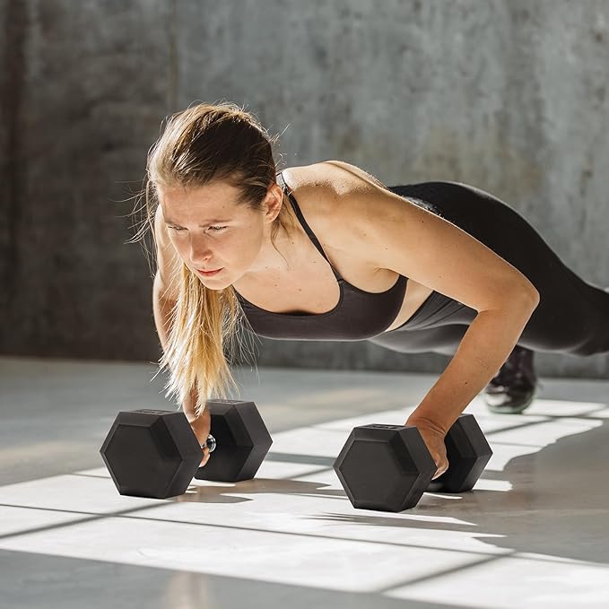 Rubber Encased Hex Dumbbell Set Contoured Handle for Muscle Toning, Strength Building & Full Body Workout, 60LB, 100LB and 150LB Set