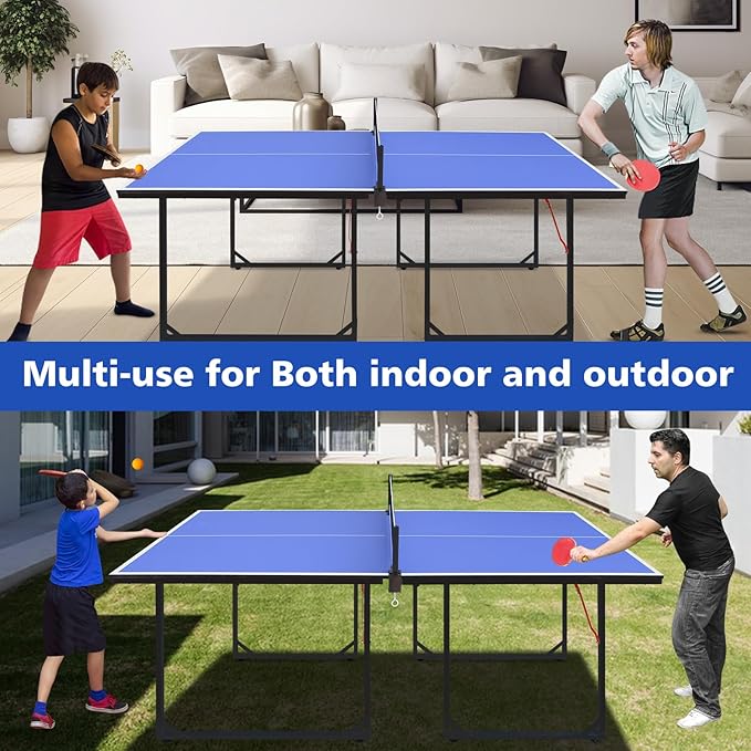 Foldable Ping Pong Table Portable 4.5FT/6 FT/9FT Table Tennis Table Foldable for Indoor Outdoor Games - Quick Assembly