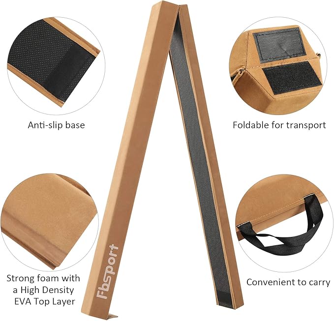 FBSPORT 8ft/6ft Balance Beam: Folding Floor Gymnastics Equipment for Kids Adults,Non Slip Rubber Base, Gymnastics Beam for Training, Practice, Physical Therapy and Professional Home Training