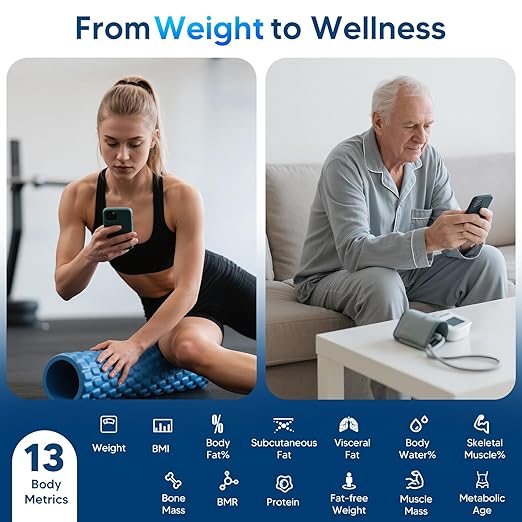 GE Scale with BMI Body Fat: Muscle Mass, Digital Bathroom Weight Scales with Trend, Smart Body Composition Analysis, Bluetooth Eletronic Weighing Machine for People, Accurate 500lb Capacity