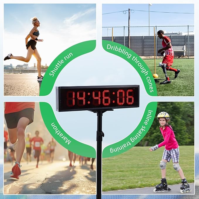 6.4FT High LED Large Timer 30" Race Clock with Tripod Cordless Countdown/up Clock Stopwatch with IR Remote Control for Sports Race, Running Events, Marathon