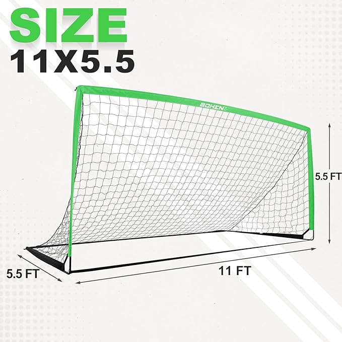 BOHEN 11x5.5 FT/9x5 FT/6x4 FT Portable Metal Soccer Goal for Backyard with Carry Bag - Fun for Outdoor Indoor Training Games for Kids and Adult, Easy Storage and Transportation