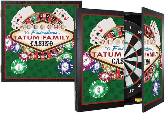 THOUSAND OAKS BARREL CO. | Personalized Dartboard & Cabinet Set with 6 Steel Tip Darts