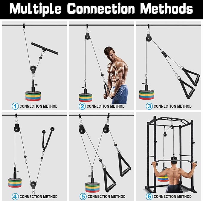 SERTT Weight Cable Pulley System Gym, Upgraded Cable Pulley Attachments for LAT Pull Down, Biceps Curl, Tricep, Arm Workouts - Home Gym Add On Equipment