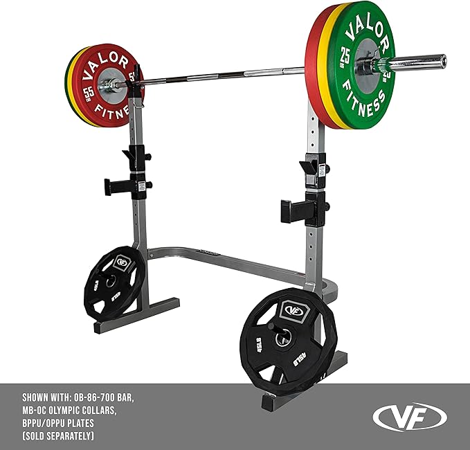 Valor Fitness Adjustable Power Squat Rack with J-Hooks, Locking Safety Catches, and Plate Storage – Home Gym Bench Press Station – Max Weight 475 lbs