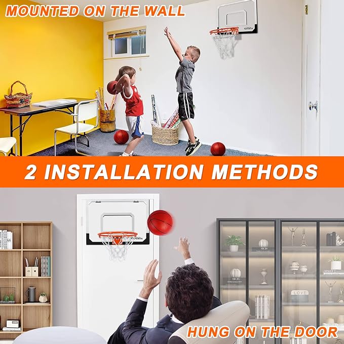 Mini Basketball Hoop Indoor with Scorer and Batteries, Indoor Basketball Hoop Over The Door with Colorful LED Lighting, Toy Basketball Set for Boys Girls Age 3 4 5 6 7 8