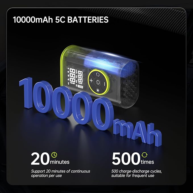 Roadvo Tire Inflator Portable Air Compressor-3X Fast 150 PSI Cordless Air Pump with Digital Tire Pressure Gauge,Auto Shutoff & LCD Display,Portable Bike Pump for Car Tires,Ebike,Motorcycle,Balls