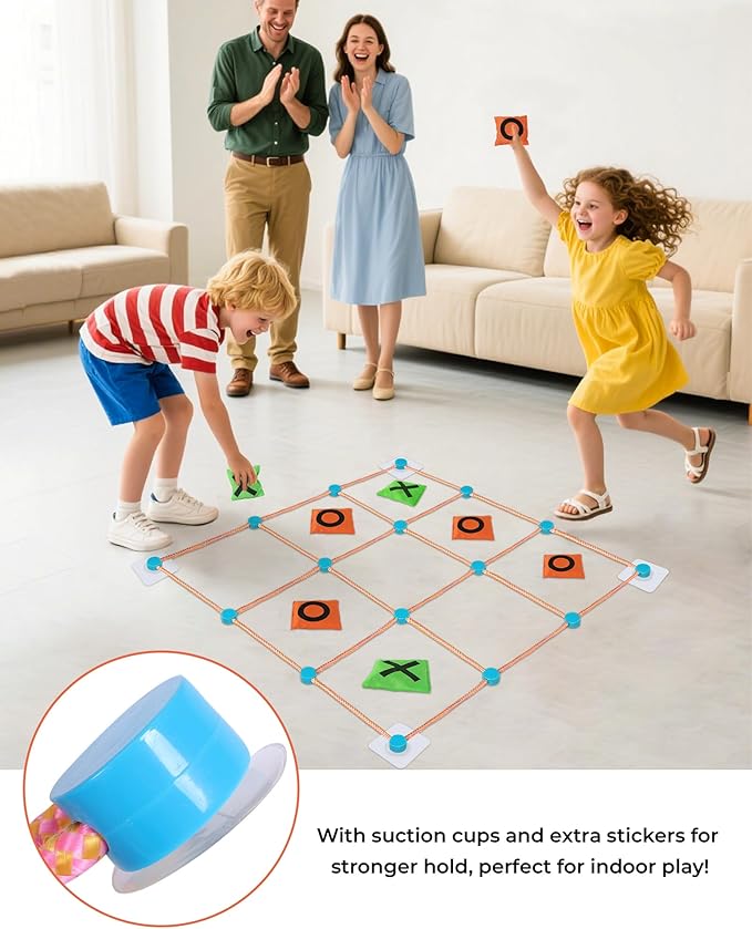 2-in-1 Giant Tic Tac Toe and Can Toss Game - Outdoor Games for Kids & Family, Backyard and Indoor Party Game Set with Bean Bags & Storage Bag