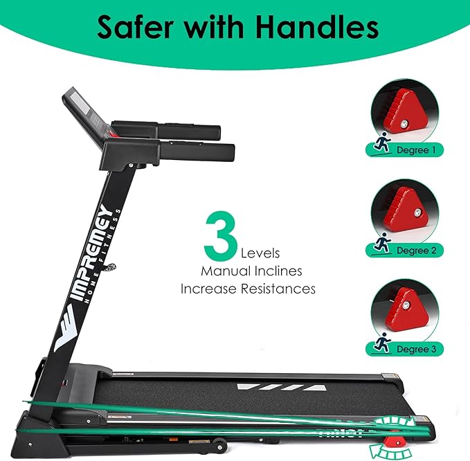 Impremey Folding Treadmill with Incline, Electric Treadmill with 42” x 16” Large Running Belt, Heart Rate Monitor, Easy Assembly, 64 Preset Programs, 7.5 Mph Speed, 2.5HP, Compact Design for Home