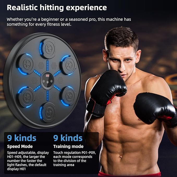 Second Generation Music Boxing Machine with Boxing Gloves, Boxing Machine Wall Mounted Music, Smart Bluetooth Music Boxing Trainer with Gloves, Music Boxing Machine for Adults, Home, Indoor and Gym