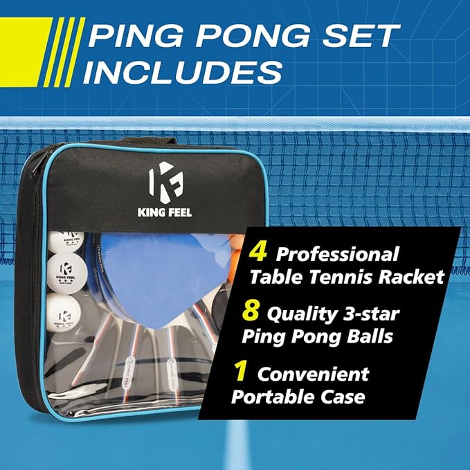 Ping Pong Paddles Set of 4 Premium Table Tennis Rackets 3-Star Ping Pong Balls(8) with Ping Pong Paddle Case Professional Table Tennis Paddles Set for Indoor & Outdoor Games