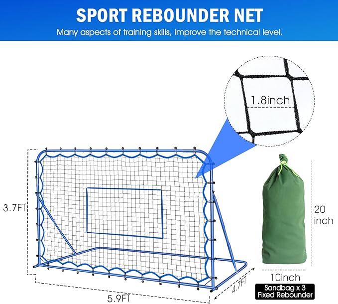 Soccer Rebounder Net, Quick-Switch Angle Soccer Training for Control, Passing Practice, Easy Setup Rebounder Gifts Aids & Equipment for Kids,Teens & Adults