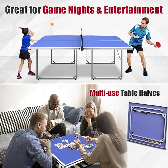 Ping Pong Table Foldable & Portable Table Tennis Table Set for Indoor & Outdoor Games with Net, 2 Paddles and 3 Balls