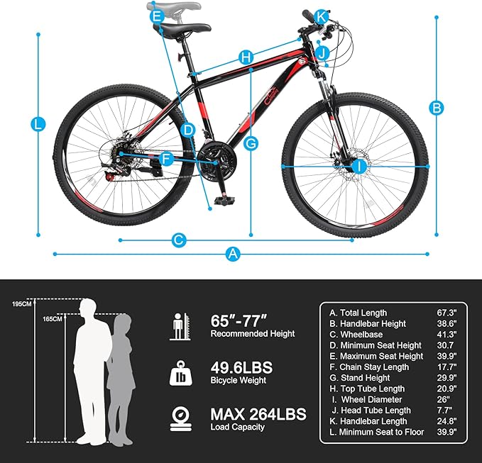 Ktaxon Mountain Bike 24/26/27.5 Inch Men & Women Mountain Bike with 21-Speed Adult Bikes, Double Disc Brake, Suspension Fork and High Carbon Steel Frame