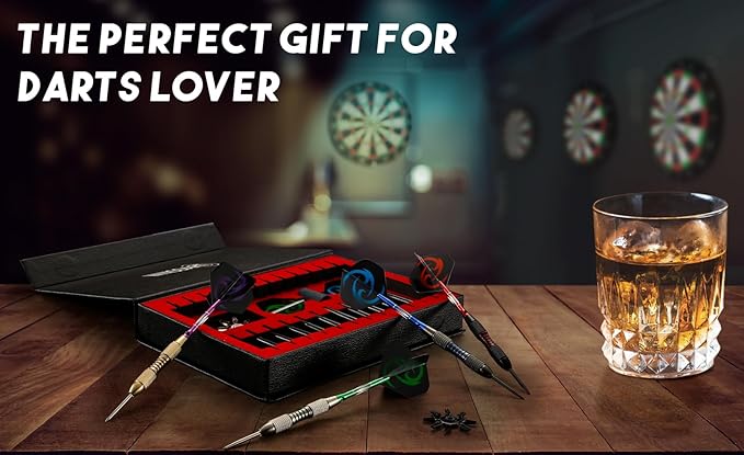 Darts Metal Tip Set Professional Metal Darts for Dartboard Steel Tip Darts with Nonslip Iron Barrel Aluminum Dart Shafts,Extra Flights,Dart Sharpener,Gift Box