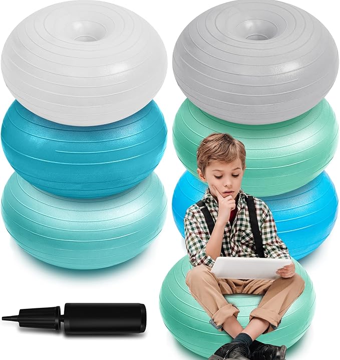 Lewtemi 6 Pcs Flexible Seating for Classroom Elementary 20 Inch Yoga Ball Chairs Large Inflatable Donut Exercise Ball Chair Stability Balance Trainer with Inflator for Kids Student(Elegant Color)