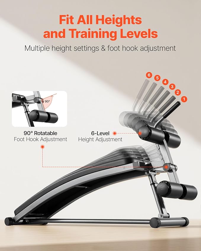 VEVOR Sit Up Bench, Decline Ab Bench with Reverse Crunch Handle, Adjustable Height Setting, Heavy Duty Steel, 500/600/1000 Lbs Capacity for Home Gym Workouts, Strength Training, Full Body Muscles