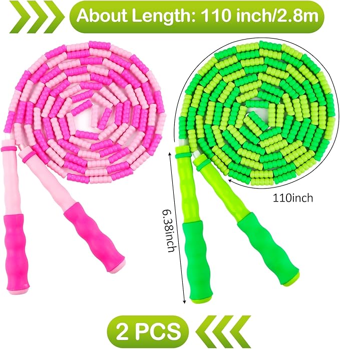 Jump Rope for Kids, Adjustable Jump Ropes for 4 5 6 7 8 10 12, Tangle Free Jumping Rope Age 8-12, Segmented Soft Beaded Skipping Rope for Women Fitness