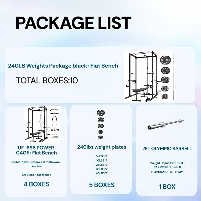 Power Cage, Multi-Functional Power Rack with J-Hooks, Dip Handles, Landmine Attachment and Optional Cable Pulley System for Home Gym