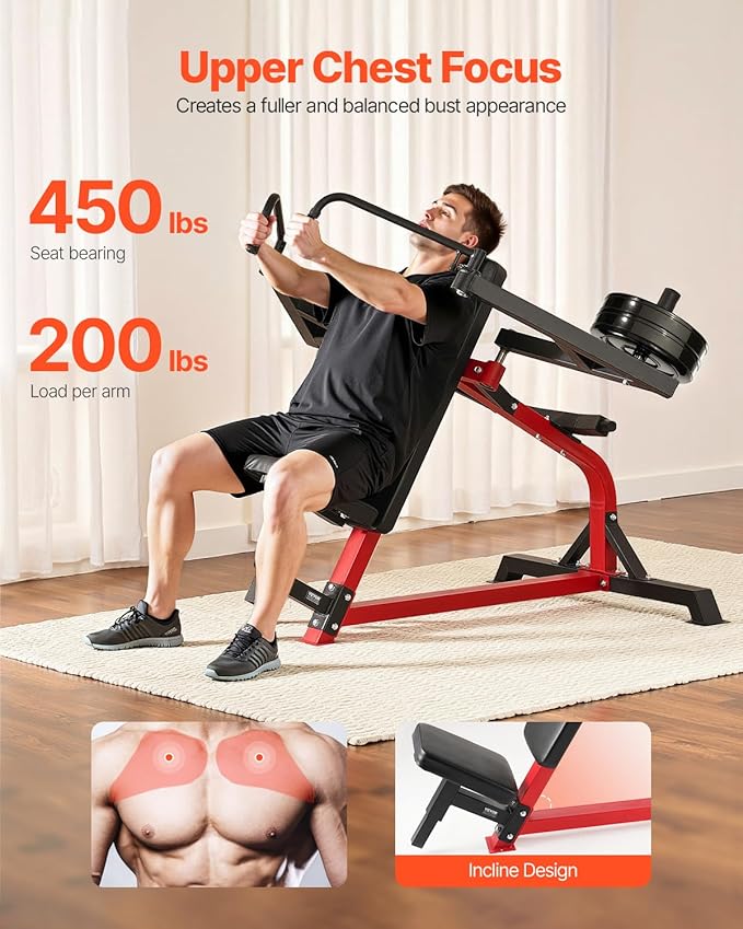 VEVOR Chest Press Machine, Bench Press Set, Adjustable Flat Incline Bench with Independent Converging Arms, Upper Chest Equipment, Fitness Home Gym Equipment Chest