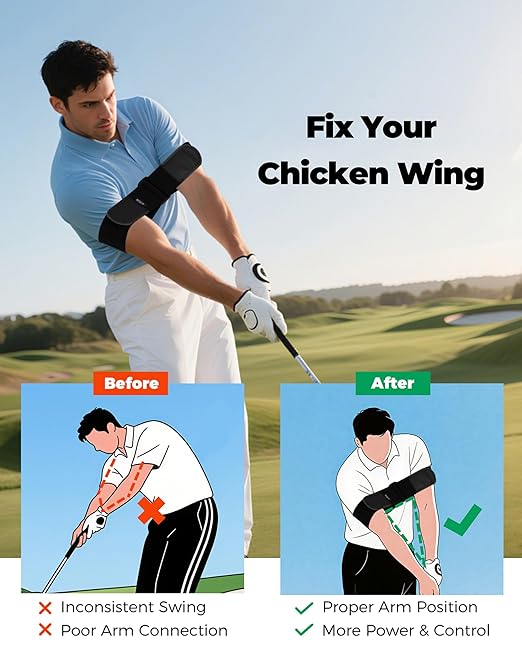 Adjustable Golf Swing Trainer Arm Band – Keep Arms Connected, Fix Chicken Wing – Muscle Memory & Swing Path Control – Comfortable, One Size Fits Most