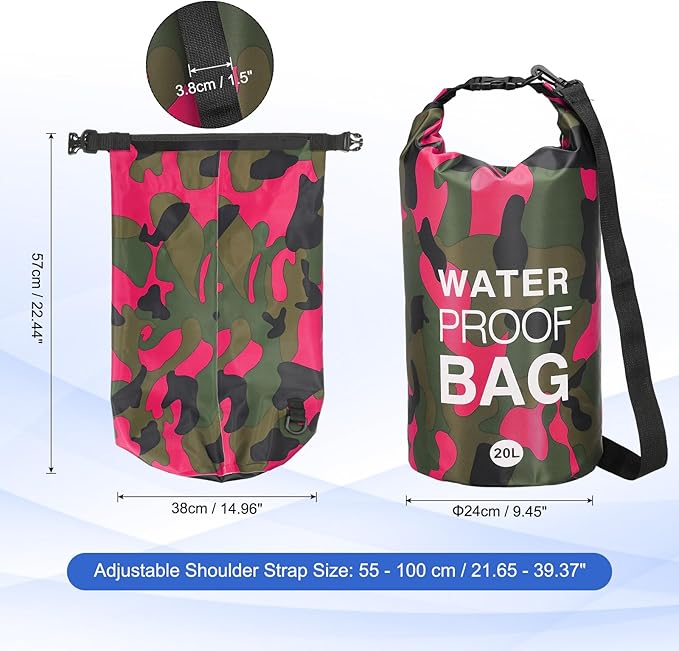Waterproof Dry Bag, 20L Fit for Women Men Water Proof Bags Lightweight Dry Storage Floating Backpack with Whistle for Travel Boating Kayaking (Rose Red Camouflage)
