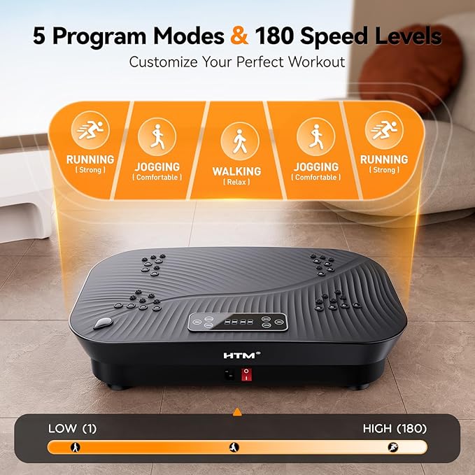 Vibration Plate Exercise Machine - 180 Speed Levels, 350 lbs Weight Capacity, Remote Control, Portable Whole Body Workout Platform for Weight Loss, Lymphatic Drainage, Home Gym Fitness Equipment