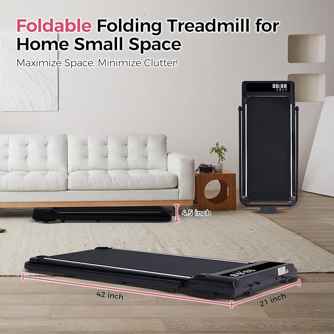 Portable Walking Pad Treadmill with Handle Bar, Foldable Folding Walking Pads Treadmills for Home with Handles