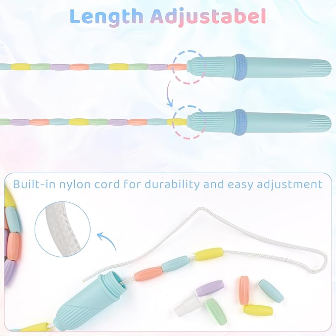 Coolrunner 9 FT Upgraded Kids Jump Rope, 2PC Soft Beaded Skipping Rope with Soft Anti-slip Handles, Adjustable Jumping Rope for Kids Adults, Plastic Segmented Long Enough