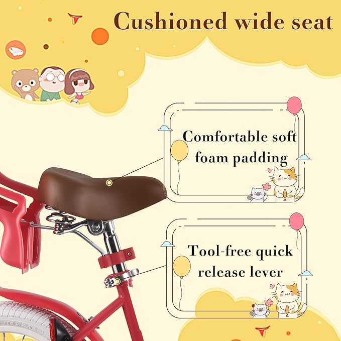 RULLY Fruit Kids Bike 12 14 16 Inch Bicycle for Girls Ages 2-7 Years, Training Wheels Included, Girl Bikes with Basket & Doll Seat