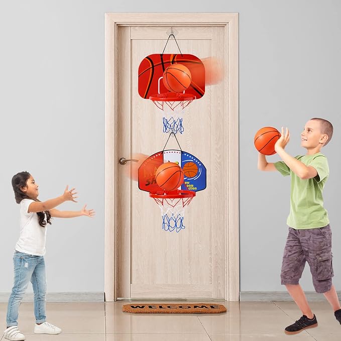 Sosation 2 Pcs Mini Basketball Hoop with 4 Basketball, Sticky Hook, Pump, Indoor No Drilling Basket Ball Hoop Decompress Game for Kid Adult Gift