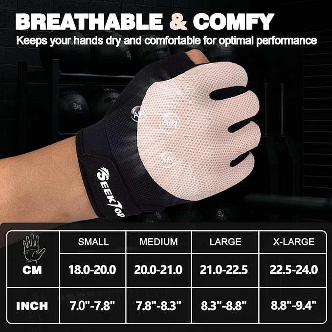 Seektop Breathable Workout Gloves for Women & Men, Thick Padded Weight Lifting Gloves, Full Palm Protection, Excellent Grip for Gym Fitness and Training, Exercise, Cycling