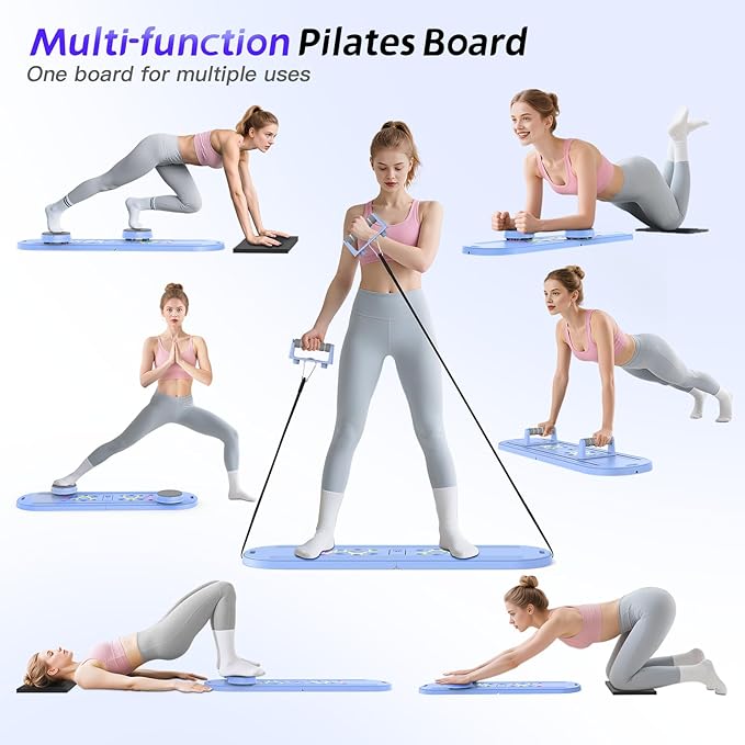 Pilates Board Pilates Reformer Set for Women, 4 in 1 Foldable Pilates Equipment with Timer, Portable Pilates Machine for Home Workout, Fitness, Exercise, Ab, Core