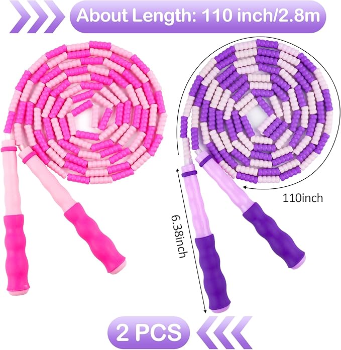 Jump Rope for Kids, Adjustable Jump Ropes for 4 5 6 7 8 10 12, Tangle Free Jumping Rope Age 8-12, Segmented Soft Beaded Skipping Rope for Women Fitness