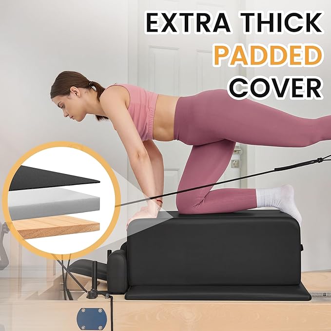 Pilates Box, Pilates Reformer Sitting Box, Vegan Leather Cover, Foam Padding with Wood Frame, for Home or Studio Workout