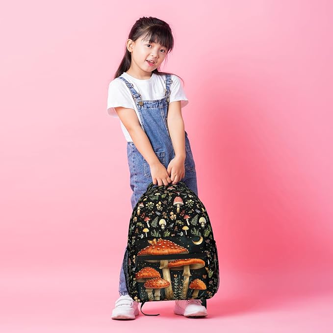 Mushroom Backpack for Boys Girls Bookbags Lightweight Adjustable Elementary Middle High School Bags for Kids Children Teenagers Travel Daypack Laptop Hiking Backpacks