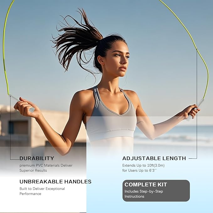 Workout Jump Rope,5mm PVC Jump Rope,Adjustable Length with Shatterproof Handles, Ideal for Beginners & Advanced Athletes, Fitness, Cardio & Boxing