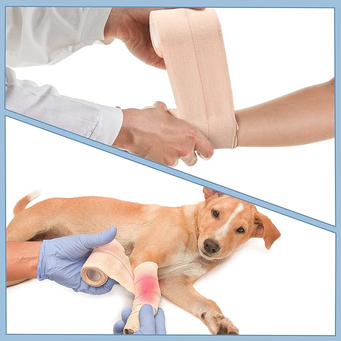 2 Rolls Adhesive Elastic Tape Bandage Tape Wrap Flexible Stretch Bandages for Sports Ankle, Knee and Wrist Sprains(Beige,3 Inch Wide)