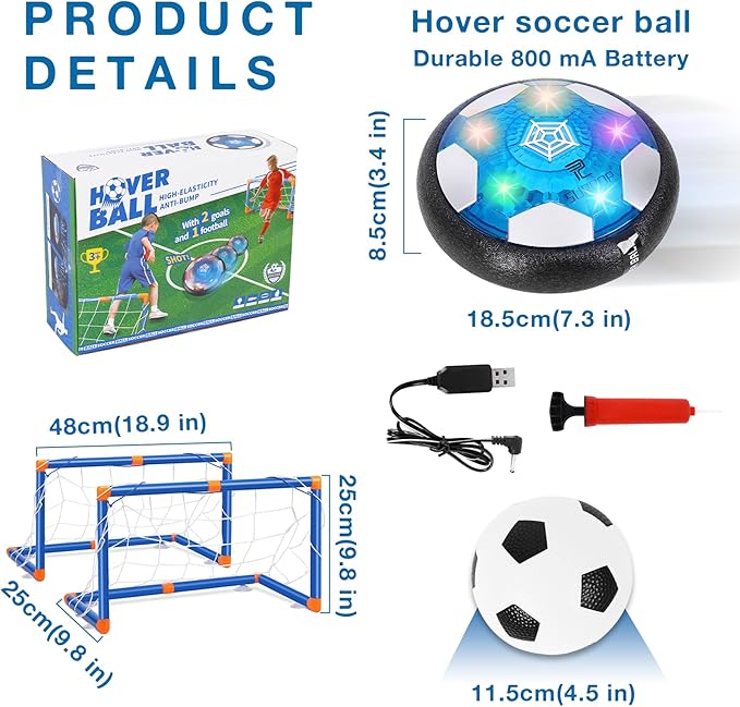 Hover Soccer Balls, 2 in1 Hover Football Toy Set with LED Star Night Light USB Rechargeable Bumper Sports Games Gift for Boys Age 6 7 8 9 10 11 12 Christmas Birthday Party Present