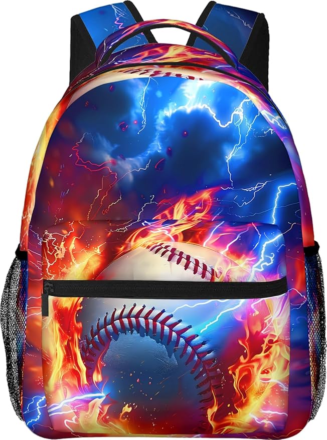 Baseball Themed Backpack for Boys Girls Bookbags Lightweight Adjustable Elementary Middle High School Bags for Kids Children Teenagers Travel Daypack Laptop Hiking Backpacks