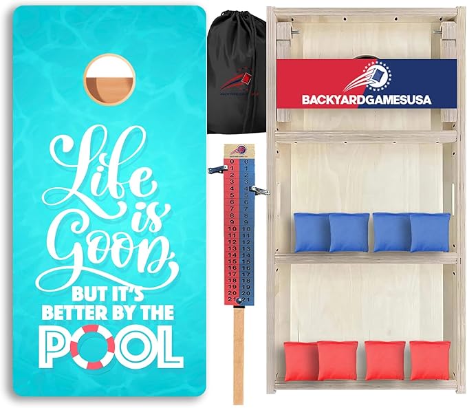 CornholeGamesUSA Pro Cornhole Boards Set | Made in USA | 3/4 Baltic Birch | No Bounce | Triple Thick Legs | Two Brace & Handles, Tournament 2x4 Regulation Set with Score Tower & Cornhole Bags