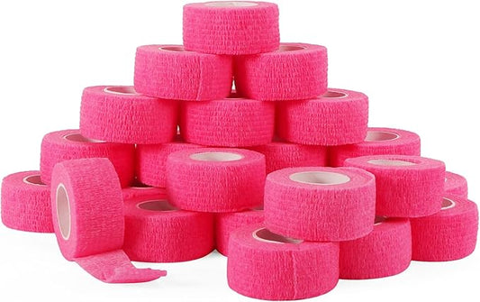24 Rolls Elastic Self Adhesive Bandage Wrap 1 Inch, Breathable Non Woven Cohesive Bandage, Vet Wrap for Dogs, Ankle Sprains Swelling Medical First Aid Tape, Sports Athletic Tape Hot Pink
