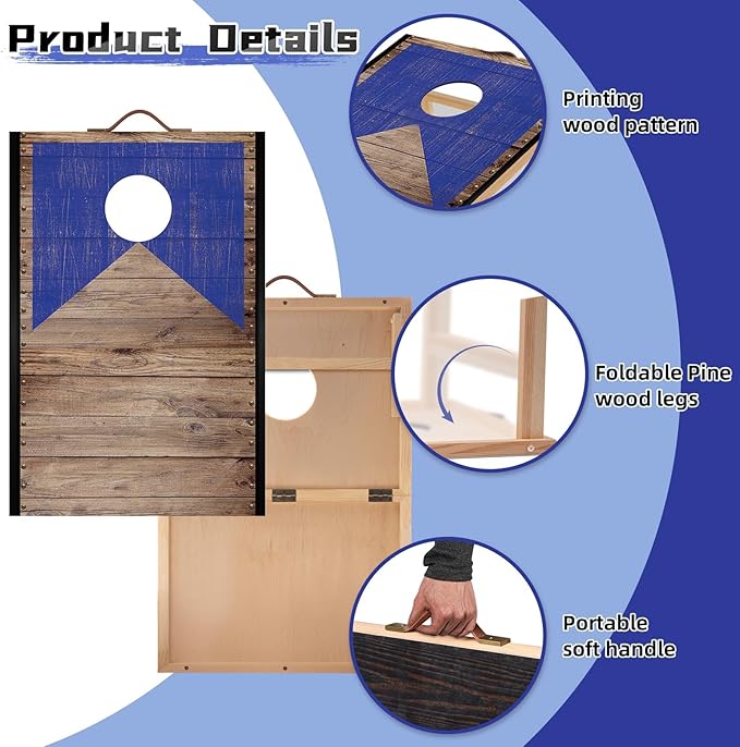 Foldable Cornhole Board Set 2ft X 1ft Solid Wood Premium Cornhole Game with 6 Bean Bags and Carrying Case Portable Cornhole Set for Kids and Adults Indoor or Outdoor Play