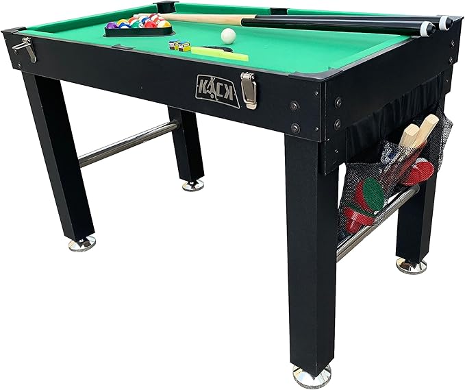 KICK Quad 48″ 4-in-1 Multi Game Table - Combo Game Table Set - Foosball, Billiards/Pool, Glide Hockey and Table Tennis for Home, Game Room, Friends and Family!
