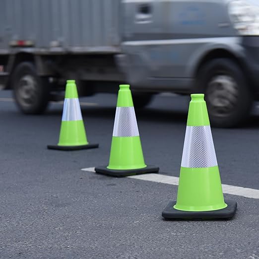8 Pack 18" Green Traffic Safety Cones – High-Visibility PVC Cones with 6" Reflective Bands & Weighted Black Base for Construction, Parking, and Crowd Control(18 inch-8Pack)