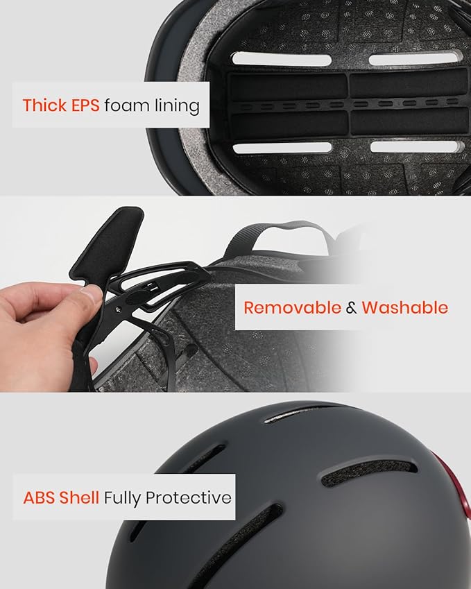 Bike Helmet for Adult: Bicyle Helmet with EPS Foam Interior for Men & Women, Adjustable Cycling Helmet with LED Light Safety Certified for Commuting