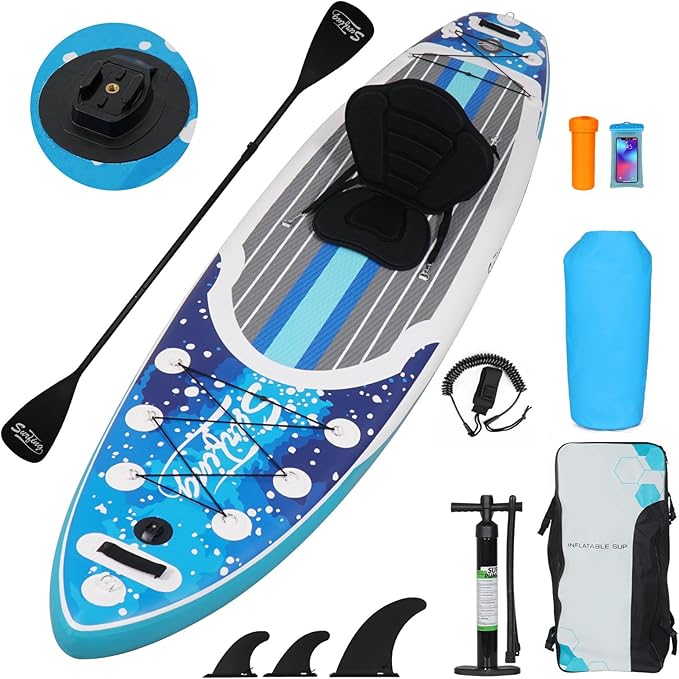 YUSING Inflatable Stand Up Paddle Board with Kayak Seat, Non-Slip Deck SUP Paddle Board with Premium Kayak, Portable Standing Boat for Youth & Adult